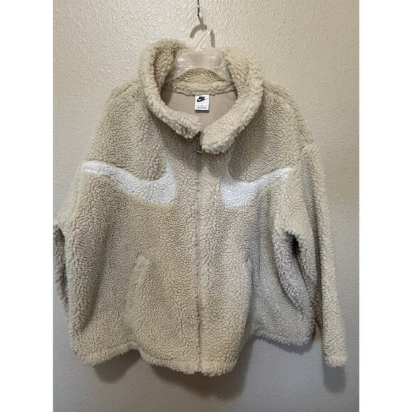 Women’s Nike Beige Fleece Sherpa Sail Off Full Zip Swoosh Oversized, size 2X 3X - Picture 1 of 6